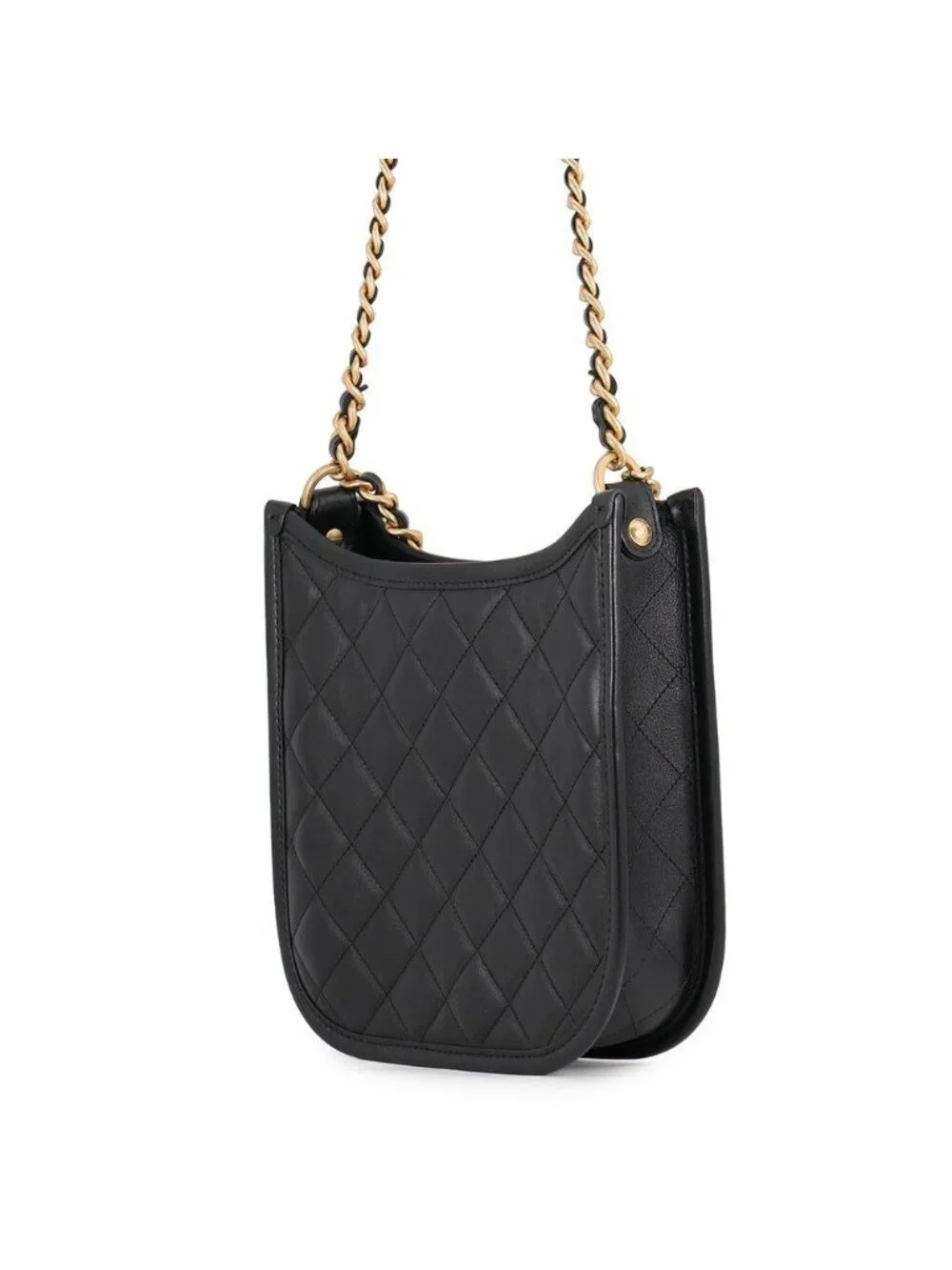 Chanel Chain Shoulder Bag Quilted CC Logo Hobo Lambskin 2-Way Black